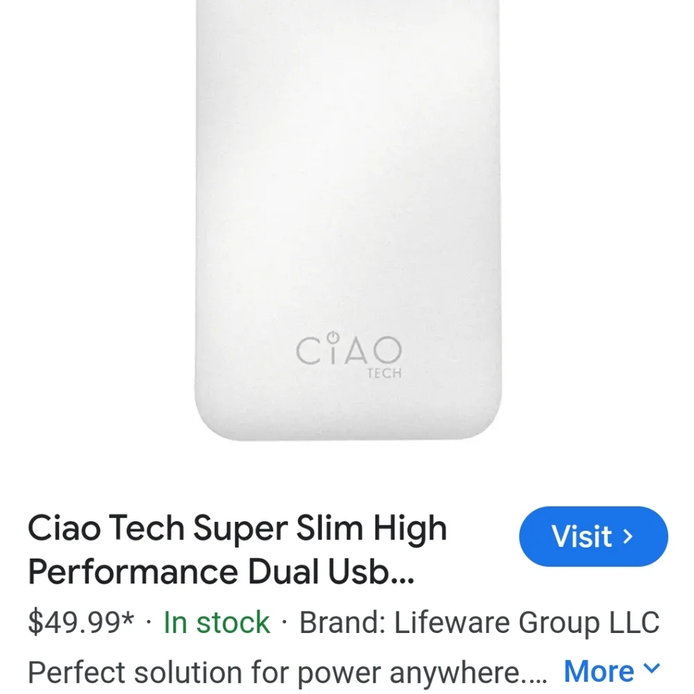 Ciao Tech Power Bank DUAL USB 10,000mAh Super Slim Compact Charger in Black BNWT
